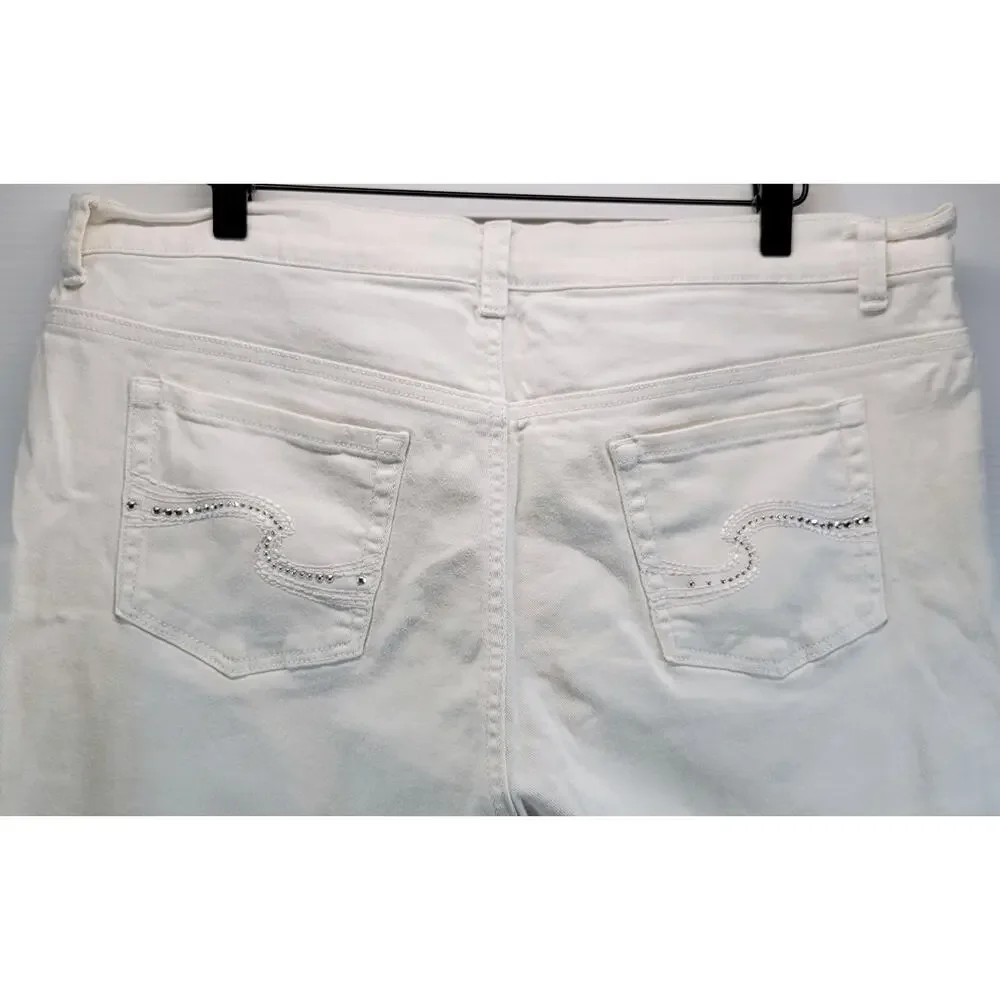 L9) Gloria Vanderbilt Amanda Capri White Studded Denim Pants 18 Missy